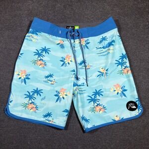 Quiksilver Board Shorts Mens 31 Blue Tropical SurfSilk Highline Swim Trunks Surf